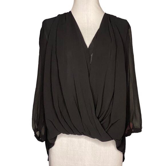 Sheer Black‎ Blouse L Office Siren Whimsigoth Fairy Goth Witchy Long Sleeve NWT - Picture 3 of 7